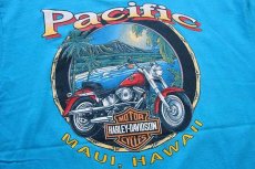 画像4: 90s Hanes HARLEY-DAVIDSON ハーレー ダビッドソン HAWAII 両面プリント コットンTシャツ 青 (4)