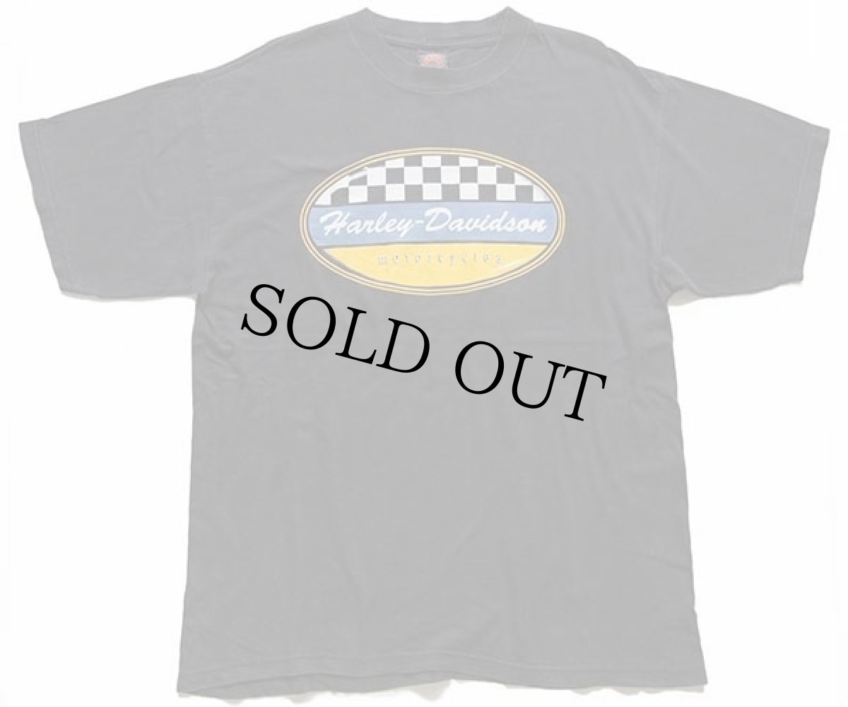 画像2: 00s USA製 HARLEY-DAVIDSON ハーレー ダビッドソン チェッカーフラッグ コットンTシャツ 黒 L (2)