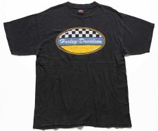 画像2: 00s USA製 HARLEY-DAVIDSON ハーレー ダビッドソン チェッカーフラッグ コットンTシャツ 黒 L (2)