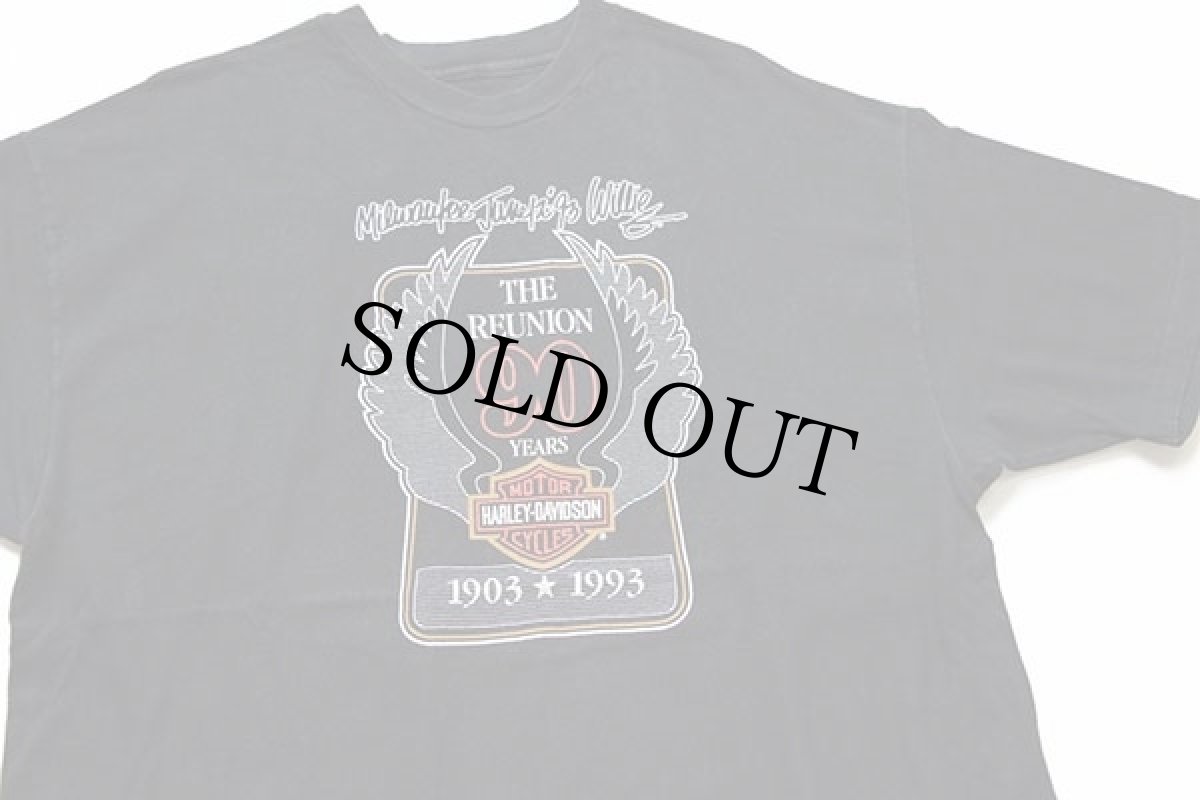 画像1: 90s HARLEY-DAVIDSON ハーレー ダビッドソン 90YEARS 両面プリント コットンTシャツ 黒 (1)