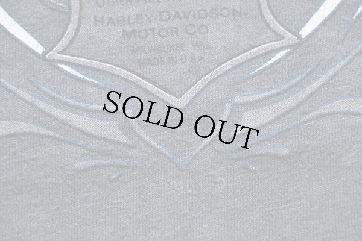 画像4: 00s USA製 Hanes HARLEY-DAVIDSONハーレー ダビッドソン フレイムス 両面プリント 長袖Tシャツ グリーングレー XL★ファイヤーパターン (4)