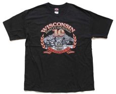 画像2: 00s USA製 Hanes HARLEY-DAVIDSON ハーレー ダビッドソン WISCONSIN エンジン 両面プリント コットンTシャツ 黒 XL (2)