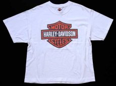 画像2: 00s USA製 Hanes HARLEY-DAVIDSON ハーレー ダビッドソン ロゴ 両面プリント ショート丈 コットンTシャツ カスタム 白 L (2)