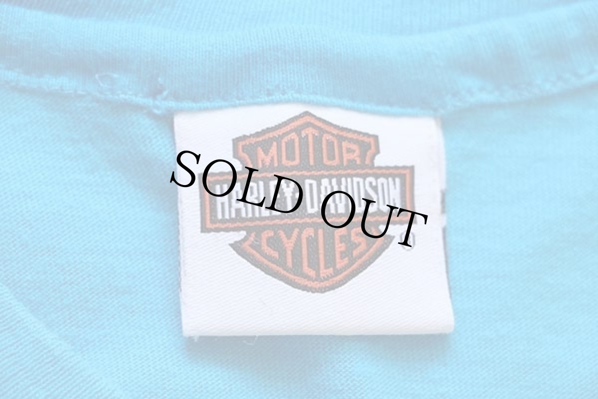 画像6: 90s Hanes HARLEY-DAVIDSON ハーレー ダビッドソン HAWAII 両面プリント コットンTシャツ 青 (6)