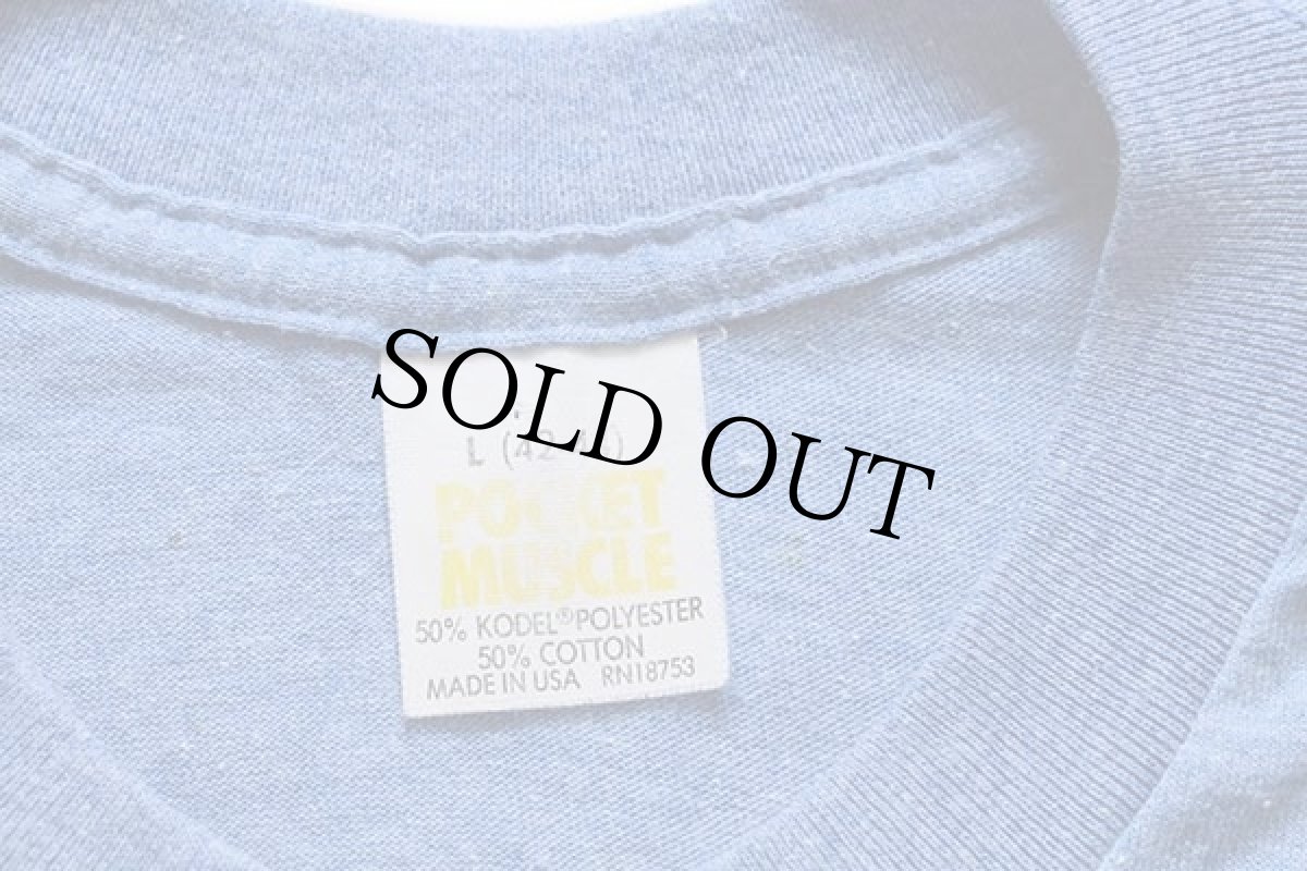 画像3: 80s USA製 無地 ノースリーブ ポケットTシャツ 杢ブルー L (3)