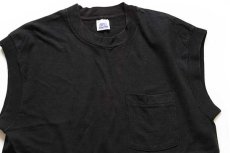 画像1: 90s USA製 BVD 無地 ノースリーブ コットン ポケットTシャツ 黒 M (1)