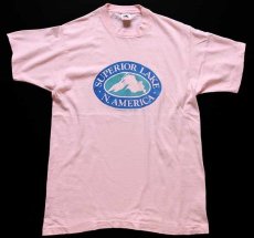 画像2: 80s USA製 SUPERIOR LAKE N.AMERICA コットンTシャツ ピンク L (2)