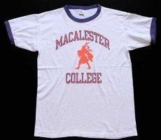 画像2: 80s USA製 Championチャンピオン MACALESTER COLLEGE 染み込みプリント リンガーTシャツ 白×ナス紺 L (2)