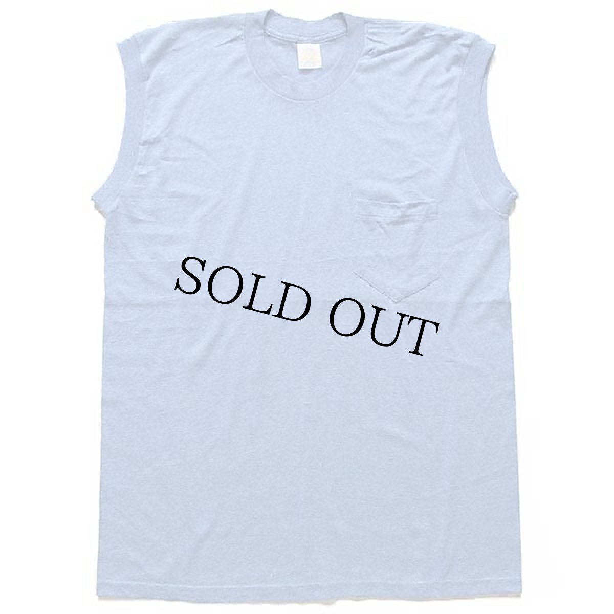 画像2: 80s USA製 無地 ノースリーブ ポケットTシャツ 杢ブルー L (2)