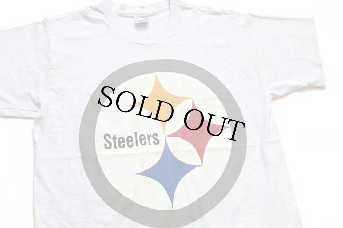 画像1: 90s USA製 NFL Pittsburgh Steelers ロゴ コットンTシャツ 杢ライトグレー M (1)