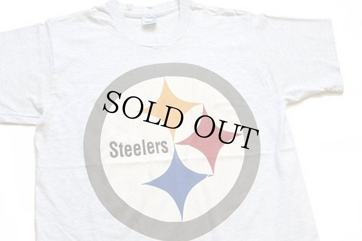 画像1: 90s USA製 SALEM NFL Pittsburgh Steelers ロゴ コットンTシャツ 杢ライトグレー M (1)