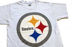 画像1: 90s USA製 NFL Pittsburgh Steelers ロゴ コットンTシャツ 杢ライトグレー M (1)