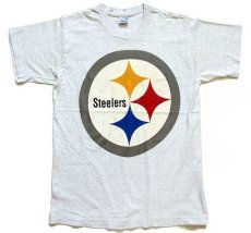 画像2: 90s USA製 NFL Pittsburgh Steelers ロゴ コットンTシャツ 杢ライトグレー M (2)