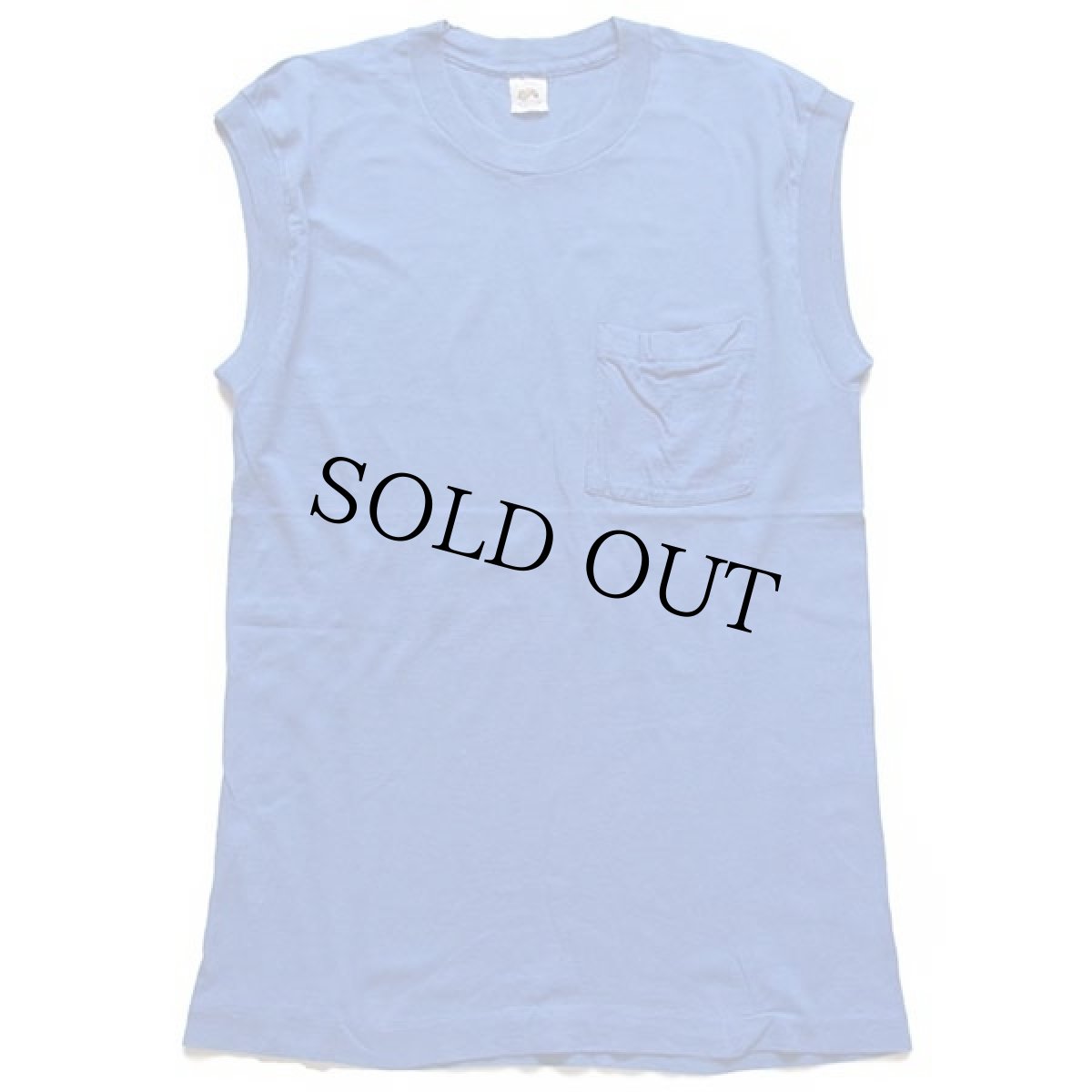 画像2: 90s USA製 FRUIT OF THE LOOM 無地 ノースリーブ コットン ポケットTシャツ 青 L (2)