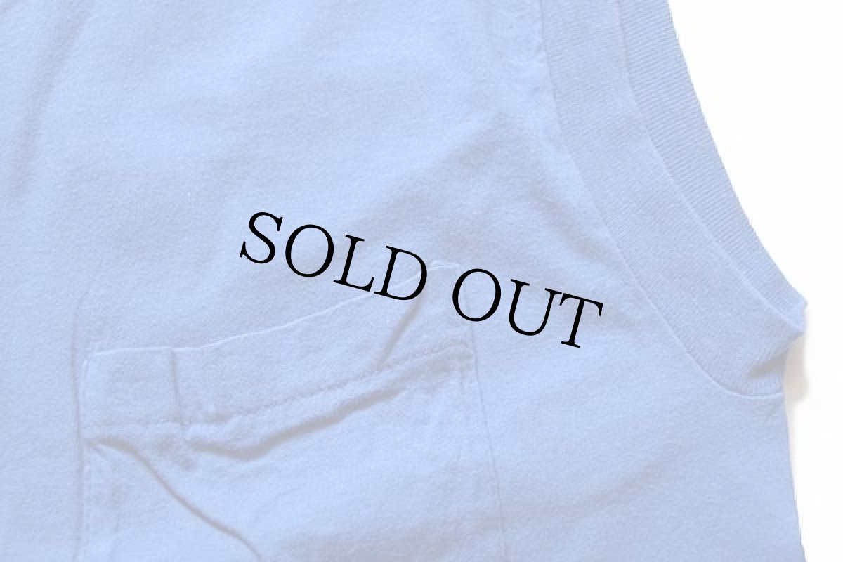 画像4: 90s USA製 FRUIT OF THE LOOM 無地 ノースリーブ コットン ポケットTシャツ 青 L (4)