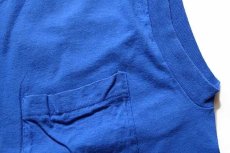 画像4: 90s USA製 FRUIT OF THE LOOM 無地 ノースリーブ コットン ポケットTシャツ 青 L (4)