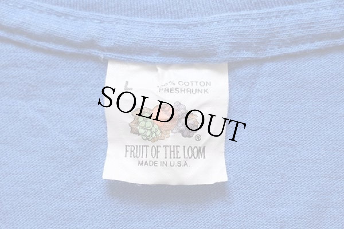 画像3: 90s USA製 FRUIT OF THE LOOM 無地 ノースリーブ コットン ポケットTシャツ 青 L (3)