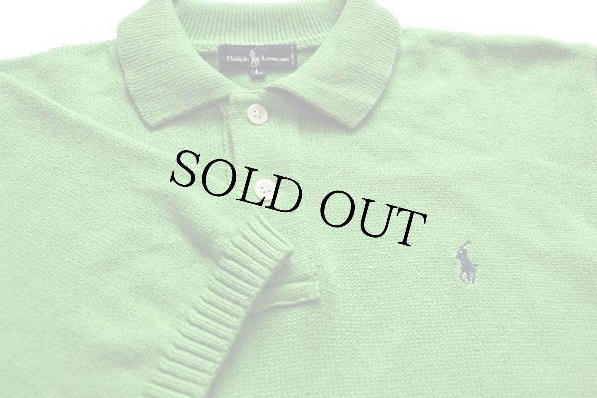 画像3: 90s ラルフローレン ワンポイント コットンニット ポロシャツ 黄緑 ボーイズ L (3)