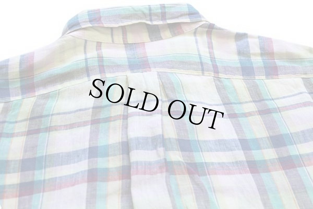 画像3: 00s ラルフローレン マドラスチェック ボタンダウン リネンシャツ パステルカラー L (3)