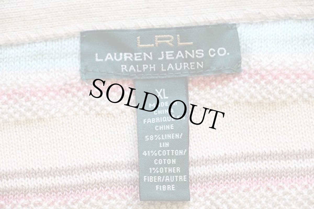 画像4: LAUREN JEANS ラルフローレン ボートネック ラグ柄 七分袖 リネン×コットンニット セーター XL (4)