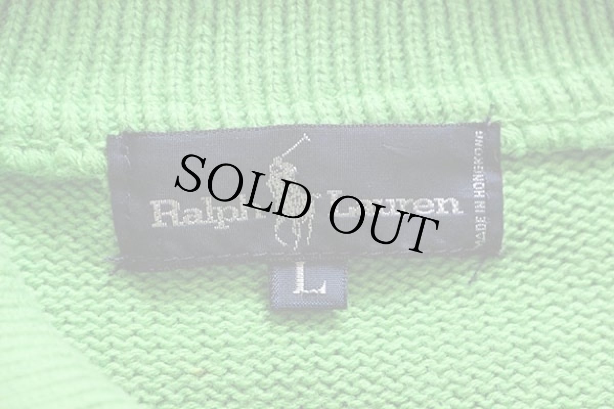 画像4: 90s ラルフローレン ワンポイント コットンニット ポロシャツ 黄緑 ボーイズ L (4)