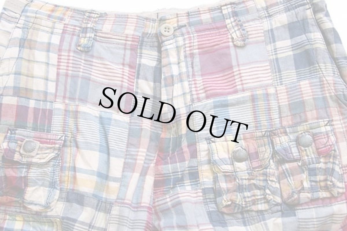 画像3: ポロ ラルフローレン マドラスチェック パッチワーク コットン カーゴ ショートパンツ 33★ショーツ (3)