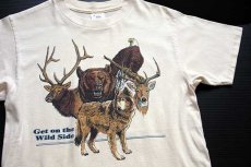 画像1: 80s USA製 Get on the Wild Side アニマル コットンTシャツ 生成り M (1)