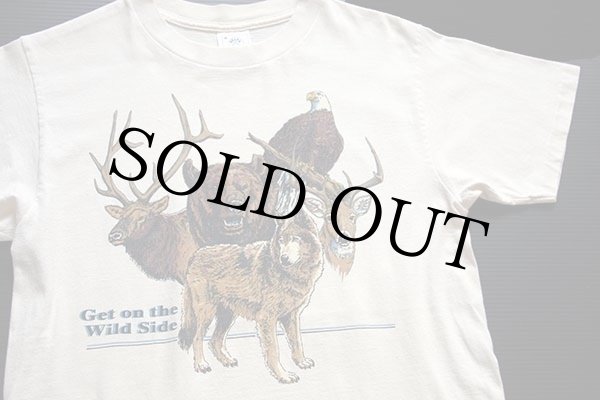 80s USA製 Get on the Wild Side アニマル コットンTシャツ 生成