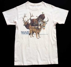 画像2: 80s USA製 Get on the Wild Side アニマル コットンTシャツ 生成り M (2)