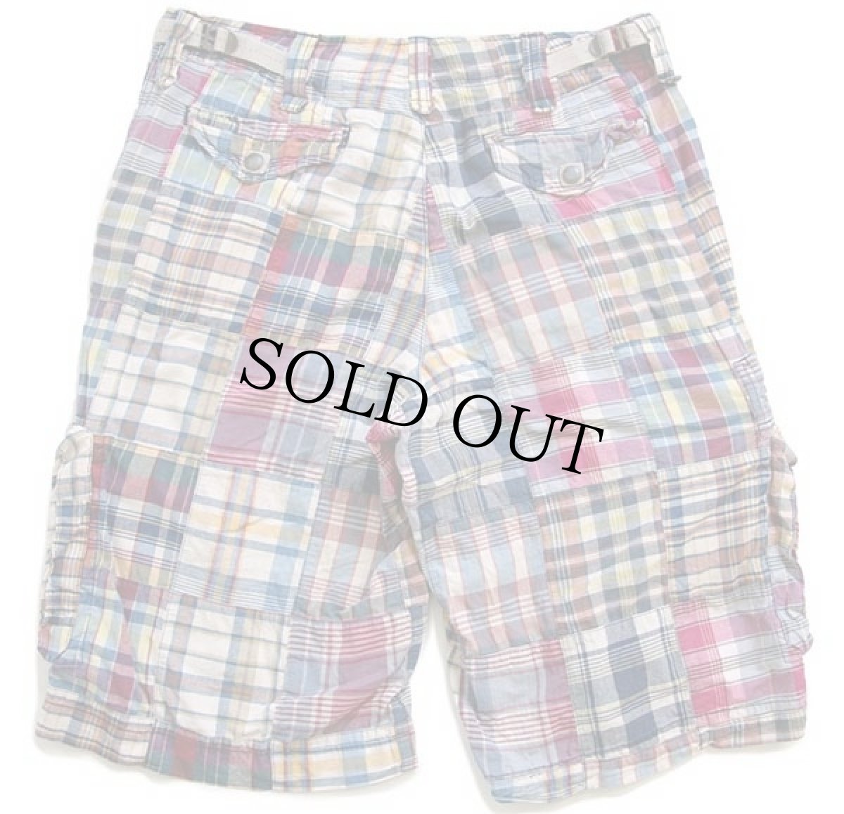 画像2: ポロ ラルフローレン マドラスチェック パッチワーク コットン カーゴ ショートパンツ 33★ショーツ (2)