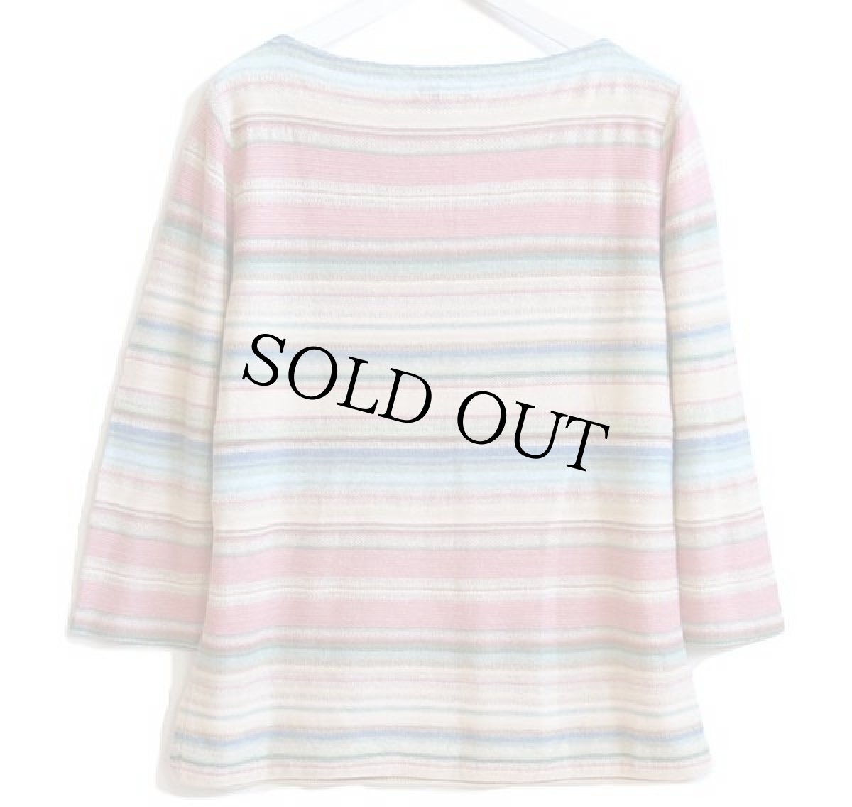 画像2: LAUREN JEANS ラルフローレン ボートネック ラグ柄 七分袖 リネン×コットンニット セーター XL (2)