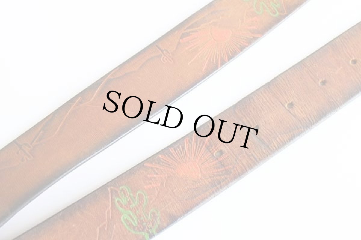 画像5: 70s サボテン 太陽 カービング ペイント レザーベルト 茶 31★1401 (5)