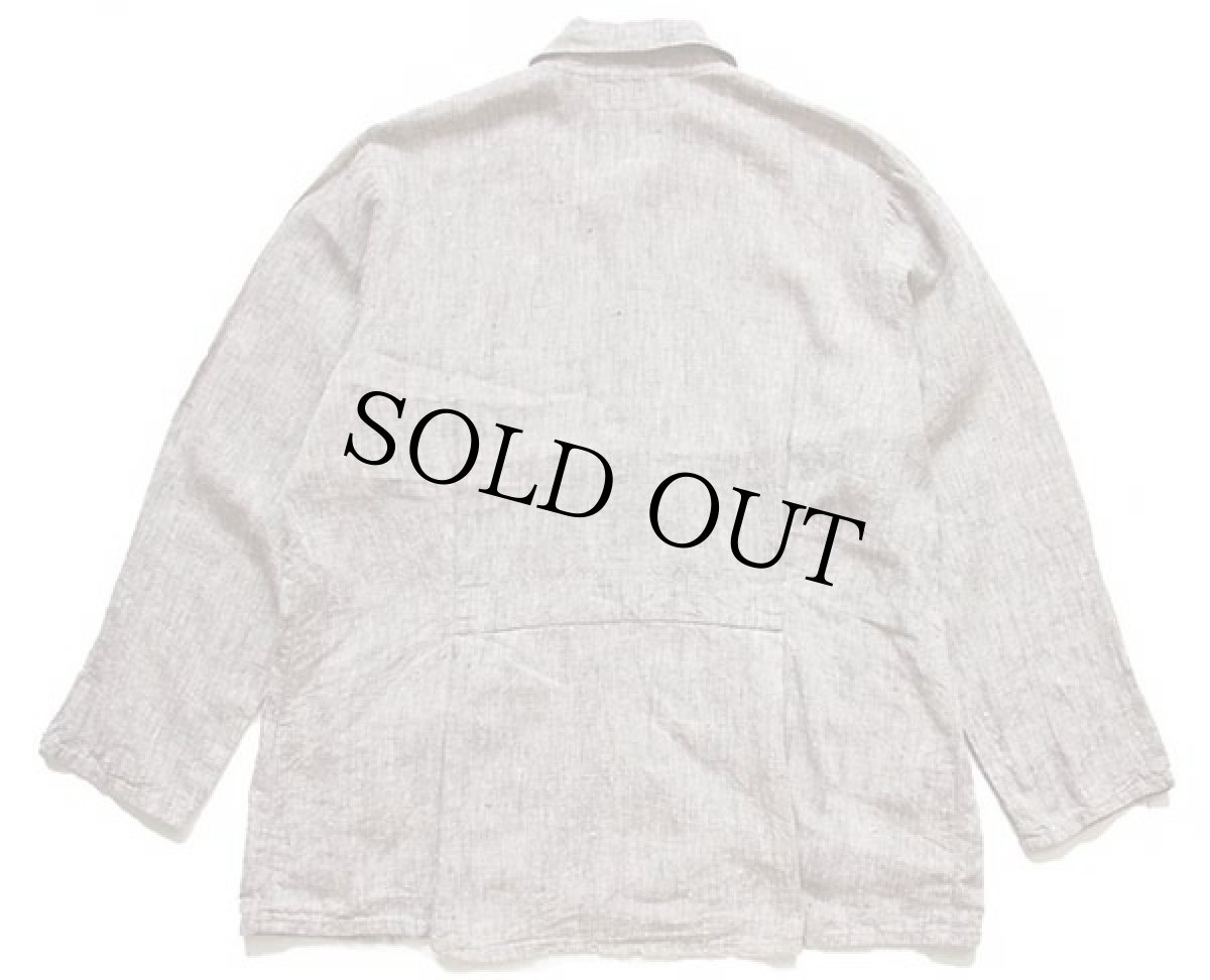 画像2: 90s リトアニア製 FLAXフラックス 無地 ネップ入り リネンジャケット 杢グレーベージュ S (2)