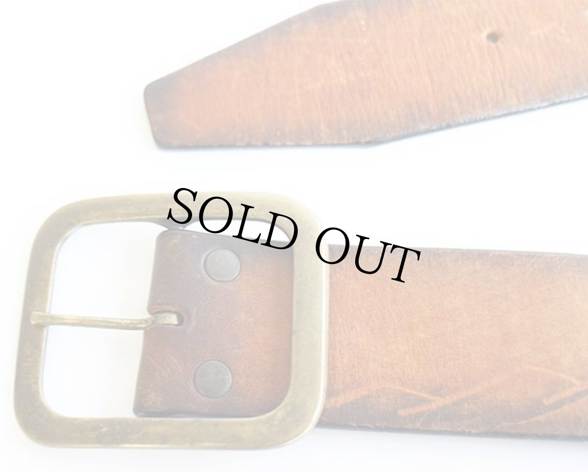 画像2: 70s サボテン 太陽 カービング ペイント レザーベルト 茶 31★1401 (2)