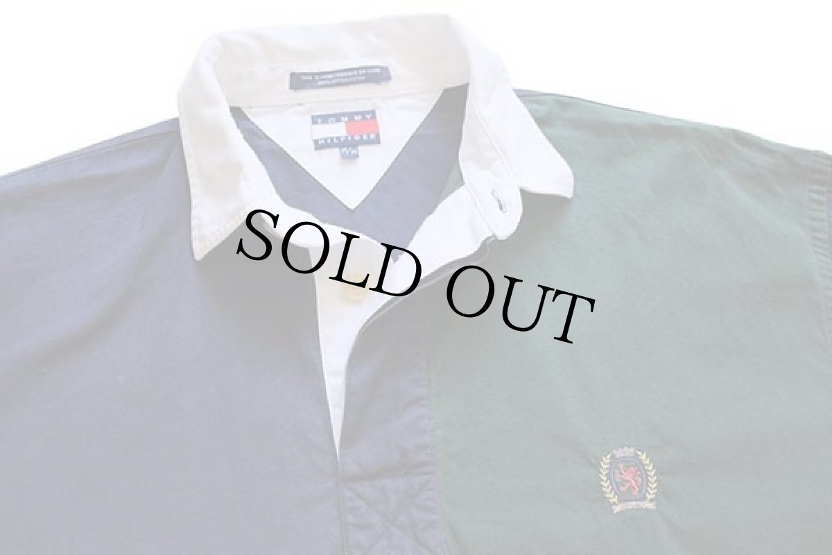 画像3: 90s TOMMY HILFIGERトミーヒルフィガー ワンポイント パネル切り替え プルオーバー コットンシャツ (3)