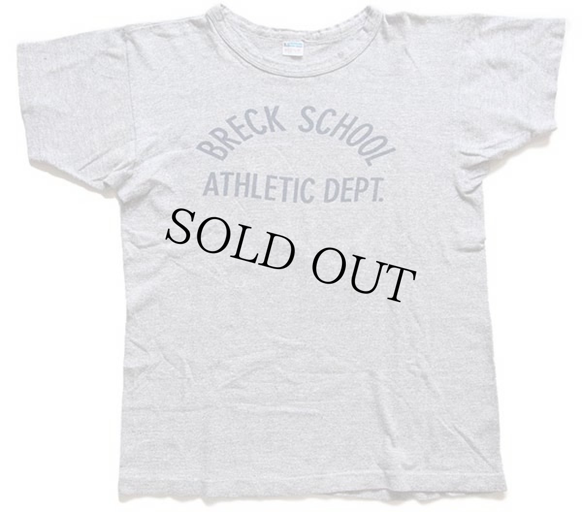 画像2: 70s USA製 Championチャンピオン BRECK SCHOOL ATHLETIC DEPT. 染み込みプリント 88/12 Tシャツ 杢グレー M (2)