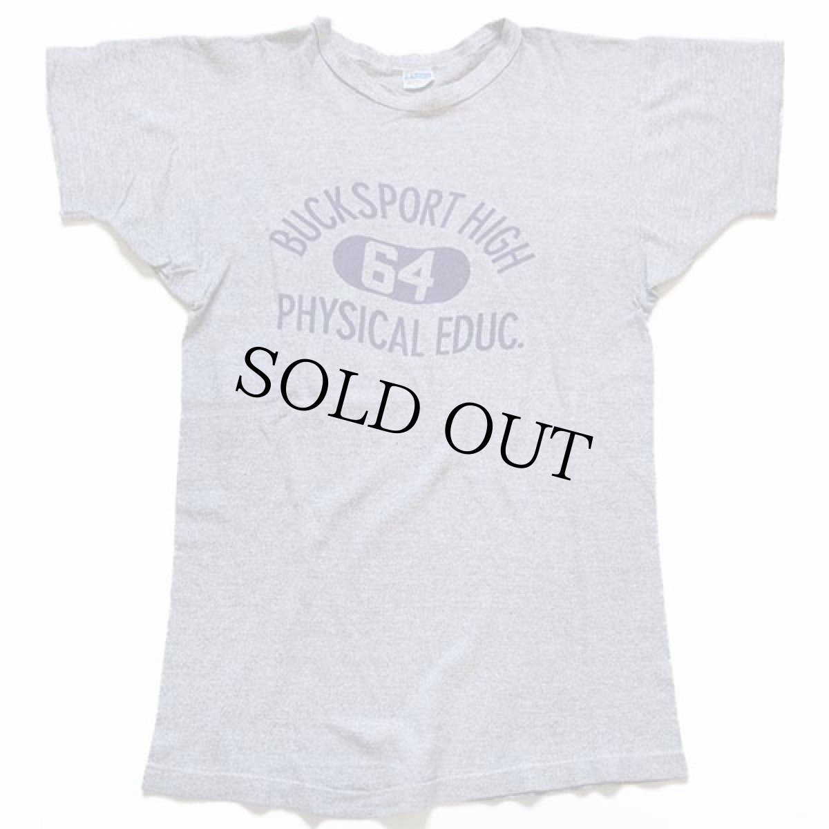 画像2: 70s USA製 Championチャンピオン BUCKSPORT HIGH 64 三段中抜き 染み込みプリント 88/12 Tシャツ 杢グレー M (2)