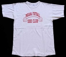 画像2: 80s USA製 Championチャンピオン INDIANA FOOTBALL 1000 CLUB バーベル 染み込みプリント コットンTシャツ 白 XL (2)