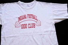 画像1: 80s USA製 Championチャンピオン INDIANA FOOTBALL 1000 CLUB バーベル 染み込みプリント コットンTシャツ 白 XL (1)