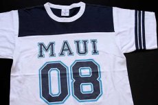 画像1: 90s USA製 MAUI 08 ナンバリング ツートン コットン フットボールTシャツ 白×紺 M (1)