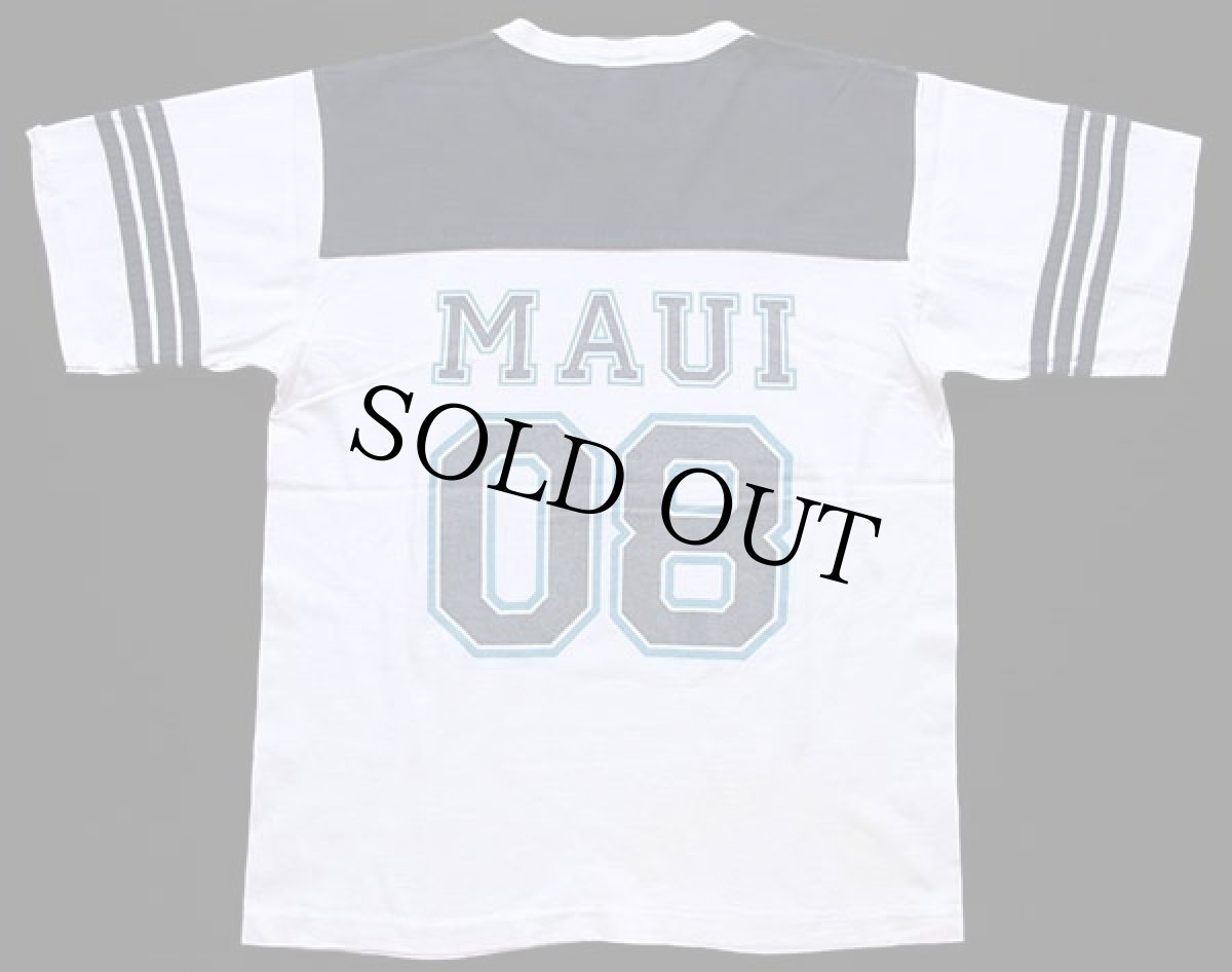 画像3: 90s USA製 MAUI 08 ナンバリング ツートン コットン フットボールTシャツ 白×紺 M (3)