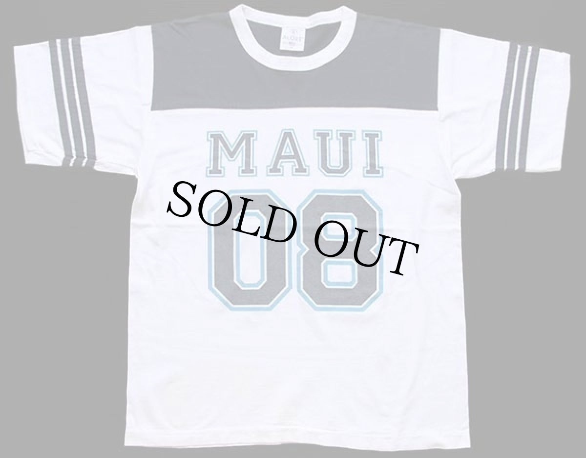画像2: 90s USA製 MAUI 08 ナンバリング ツートン コットン フットボールTシャツ 白×紺 M (2)