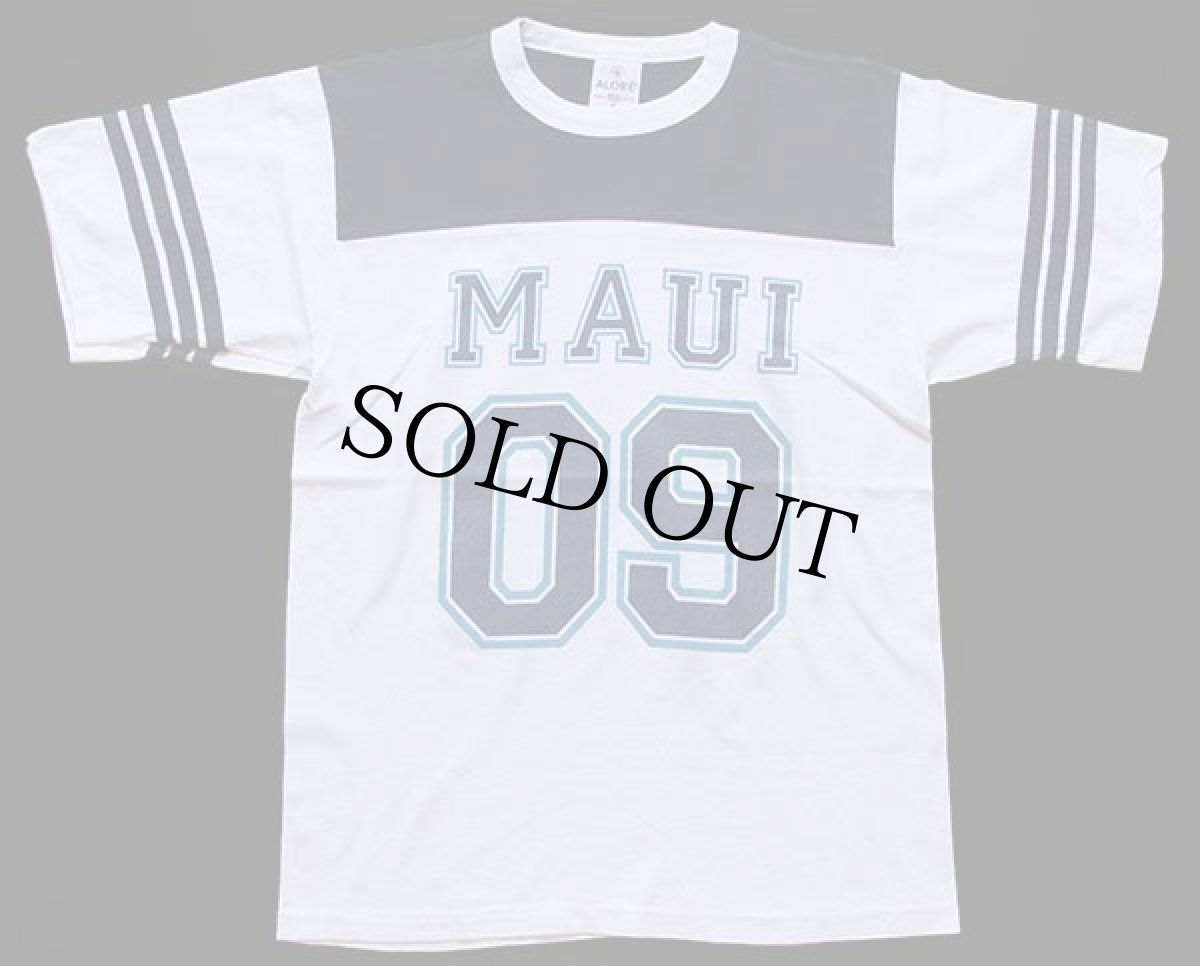 画像1: 90s USA製 MAUI 09 ナンバリング ツートン コットン フットボールTシャツ 白×紺 M (1)
