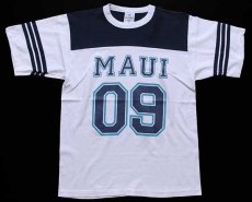 画像2: 90s USA製 MAUI 09 ナンバリング ツートン コットン フットボールTシャツ 白×紺 M (2)