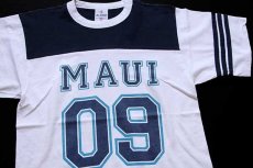 画像1: 90s USA製 MAUI 09 ナンバリング ツートン コットン フットボールTシャツ 白×紺 M (1)