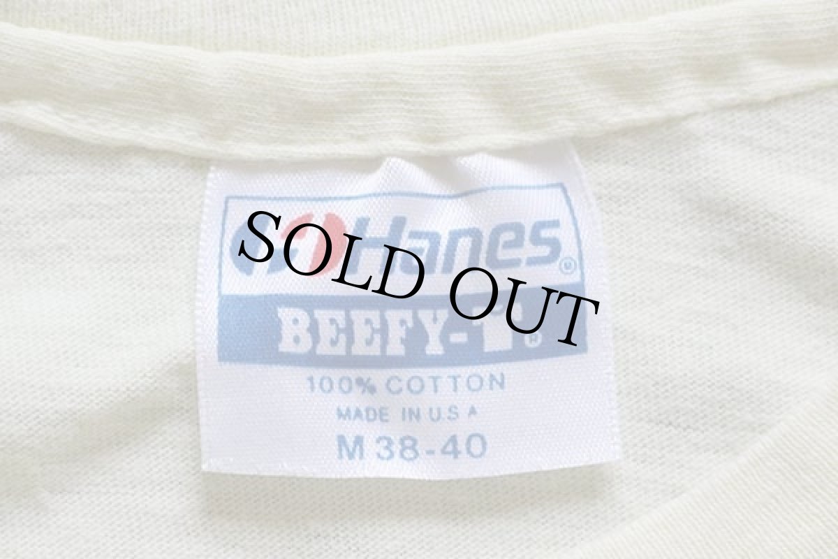 画像4: 80s USA製 Hanes アメリカオシ 染み込みプリント アート コットンTシャツ 薄黄 M (4)