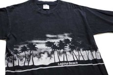 画像1: 80s USA製 Laguna Beach 両面プリント アート コットンTシャツ 黒 フェード XL (1)