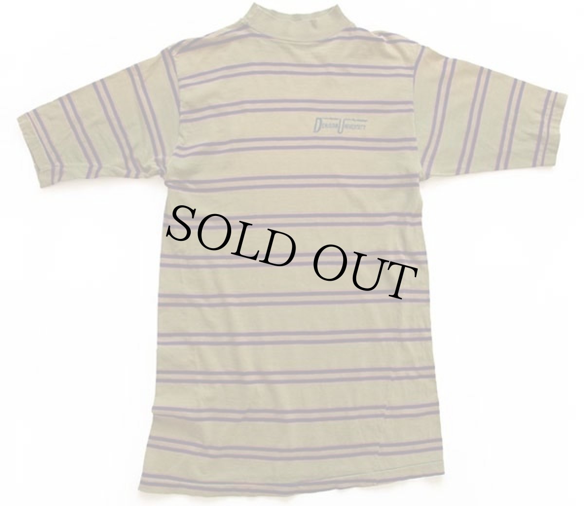 画像2: 70s VELVA SHEEN DENISON UNIVERSITY モックネック ランダムボーダー 五分袖 コットンTシャツ (2)