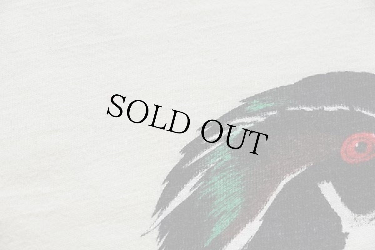 画像5: 80s USA製 Hanes アメリカオシ 染み込みプリント アート コットンTシャツ 薄黄 M (5)