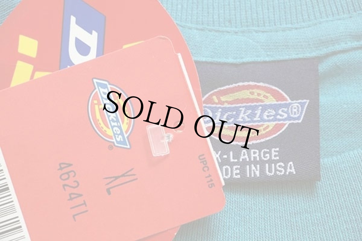 画像4: デッドストック★90s USA製 Dickiesディッキーズ 無地 コットン ポケットTシャツ エメラルドグリーン XL (4)